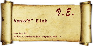 Vankó Elek névjegykártya